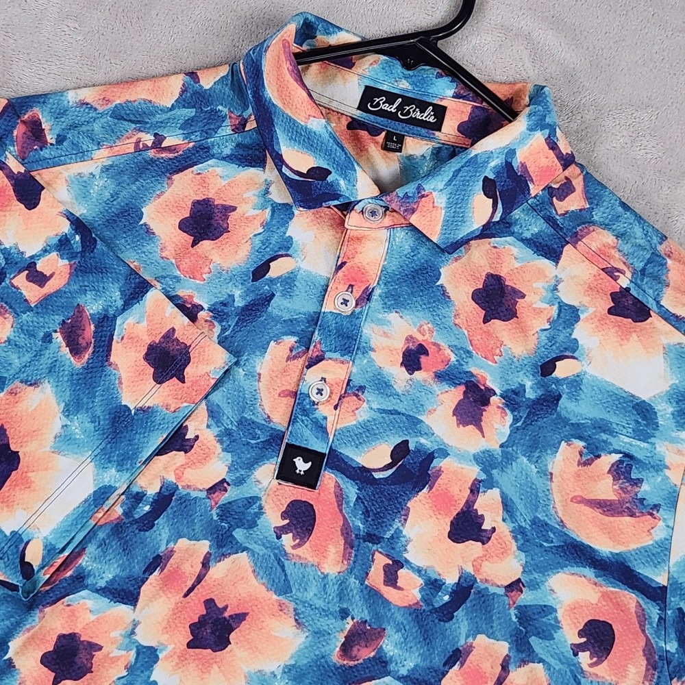 Bad Birdie Polo Shirt Mens Large Multicolor Floral Golf Performance Stretch